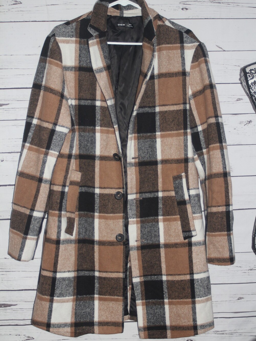 Plaid Women's Coat - Brown/Black/White Medium